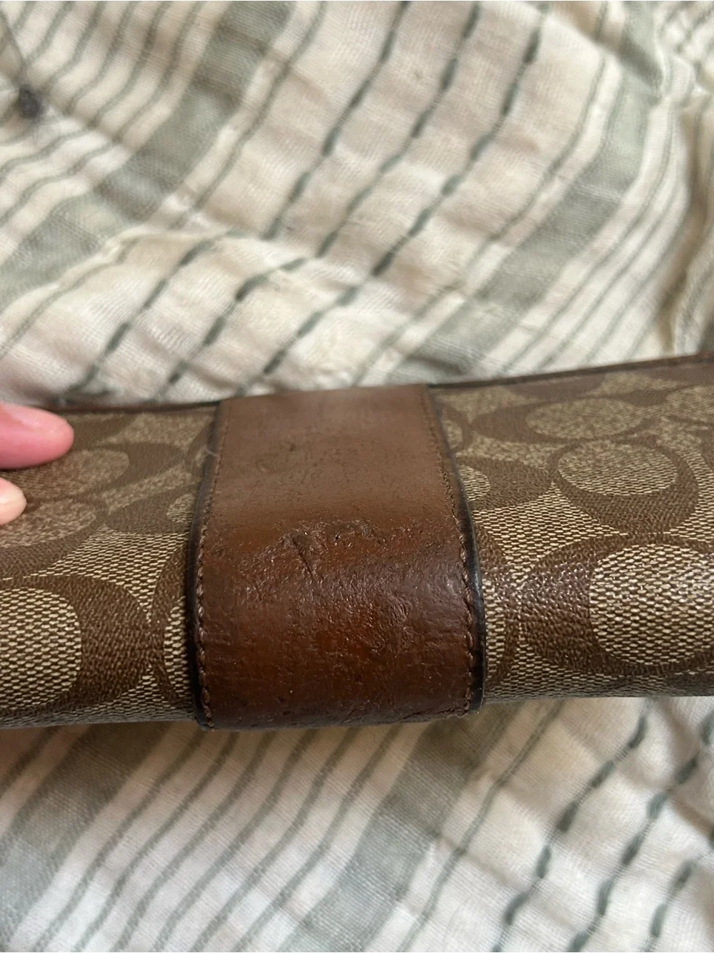 Coach Brown Signature Zip-Around Wallet with Leather Trim